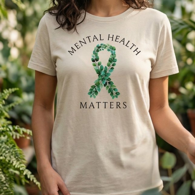 Camiseta Sage Green Botanical Mental Health Matters Ribbon (sage_green_botanical_mental_health_matters_ribbon_t_shirt)