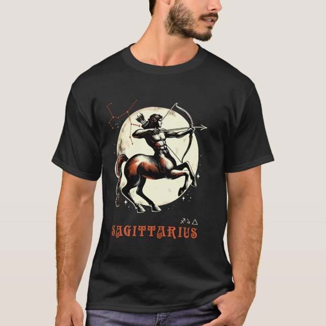 Camiseta Sagitário Centauro místico em frente à lua (Frente)