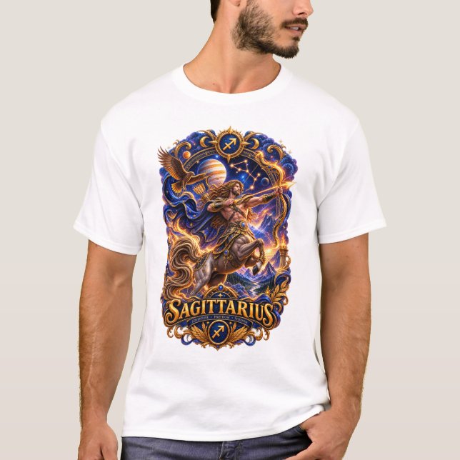 Camiseta Sagitário Zodíaco Arqueiro Celestial (Frente)