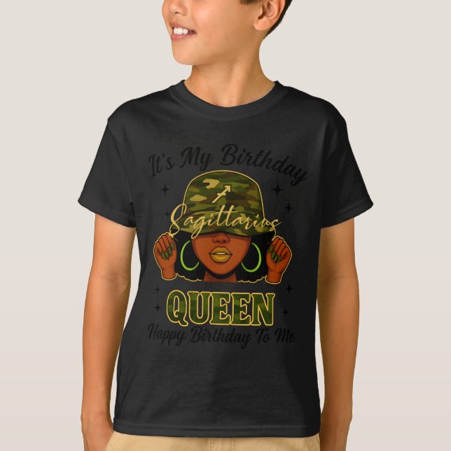 Camiseta Sagittarius Queen Black Woman With Cap Camo It's M (Frente)