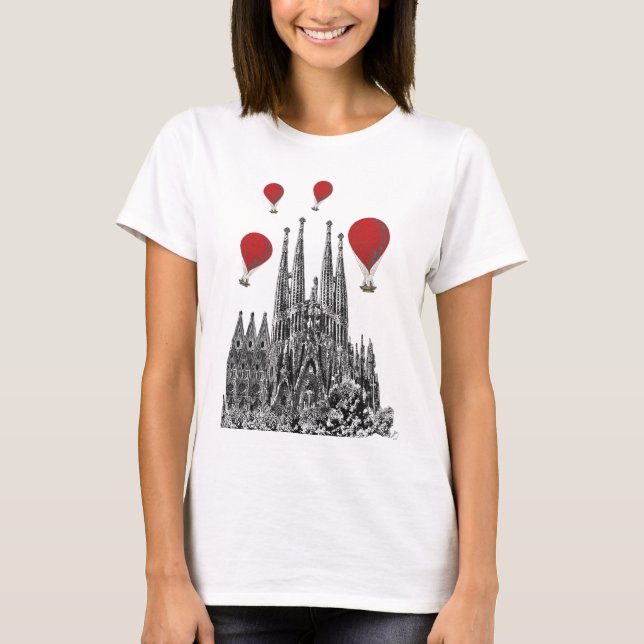 Camiseta Sagrada Família e Balões de Ar Quente Vermelho 2 (Frente)