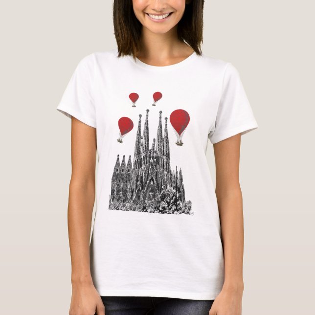 Camiseta Sagrada Família e Balões de Ar Quente Vermelho 2 (Frente)