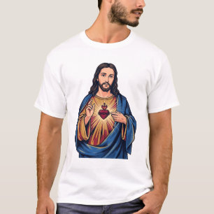 Camiseta Sagrado Coração Gravura Vintage Vetor Religioso De