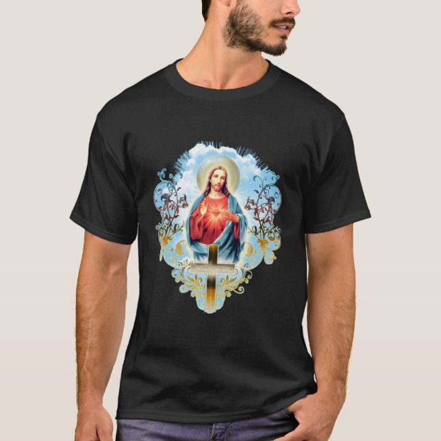 Camiseta Sagrado Ele De Jesus Cristo Atravessa Católico (Frente)
