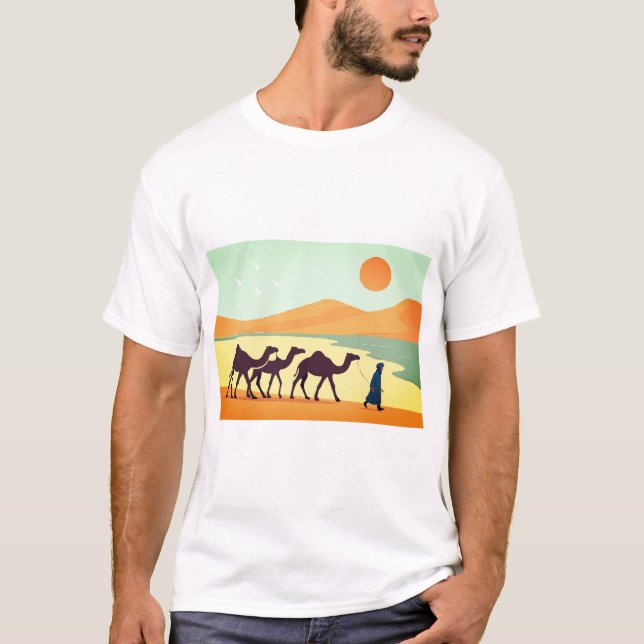 Camiseta Saharan Caravan - Arte do deserto marroquino minim (Frente)