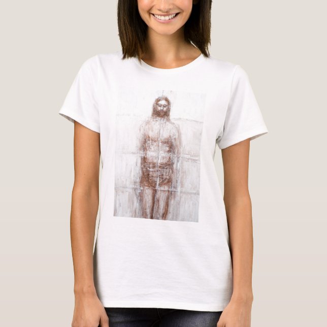 Camiseta Saia nova de Turin (realismo contemporâneo Jesus) (Frente)