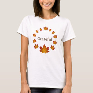 Camiseta Saída de Ação de Graças Folhas Simples Grateful Ma
