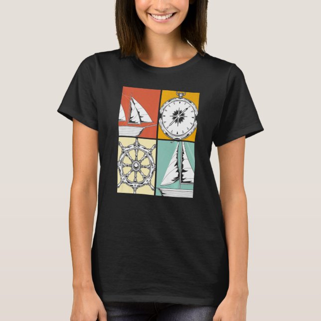 Camiseta Sailboat Steering Wheel Sailor Compass Pop Sailing (Frente)