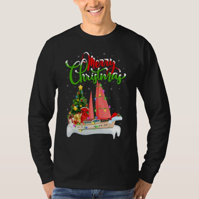 Camiseta SailBoat  Xmas Decorations Santa SailBoat Christma (Frente)