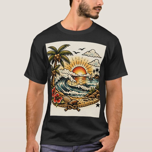 Camiseta Sailor Jerry Tropical Paradise Tattoo Art (Frente)