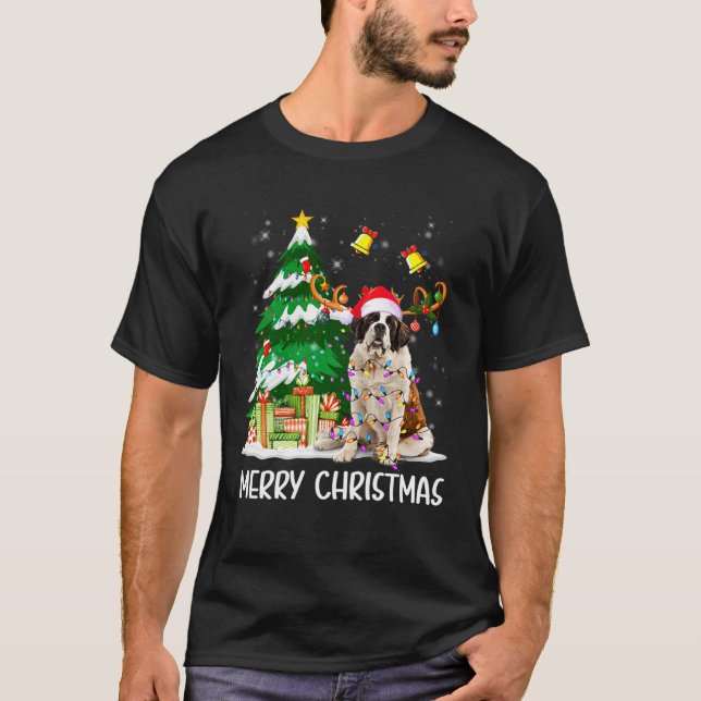 Camiseta Saint Bernard Christmas Lights Tree Santa Xmas Paj (Frente)