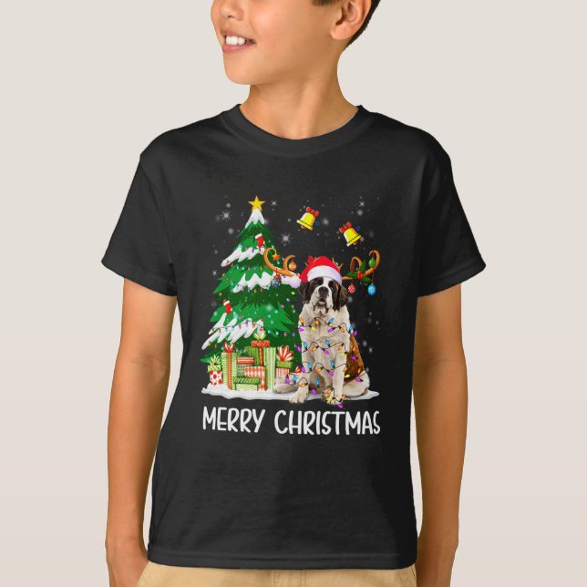 Camiseta Saint Bernard Christmas Lights Tree Santa Xmas Paj (Frente)