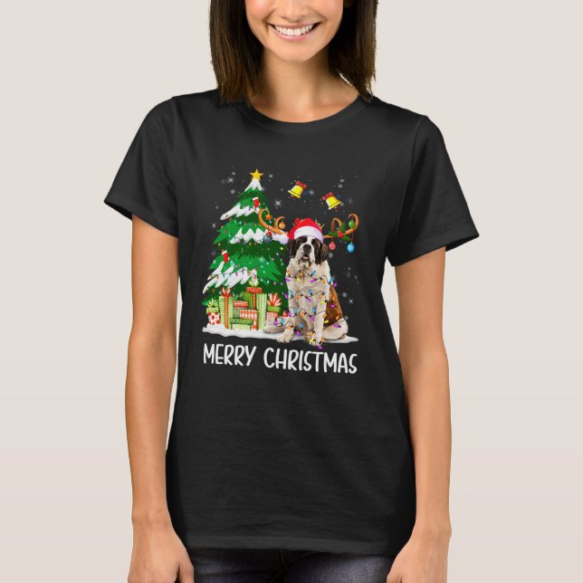 Camiseta Saint Bernard Christmas Lights Tree Santa Xmas Paj (Frente)