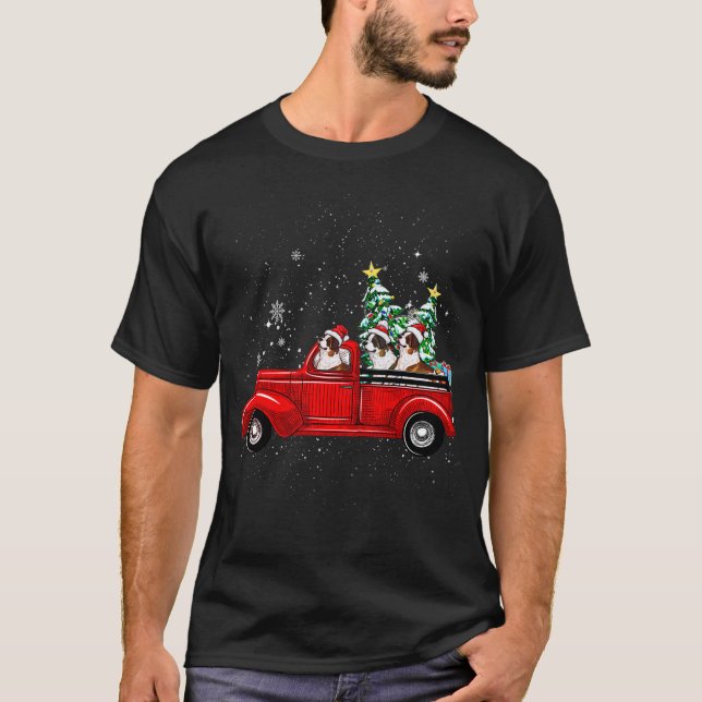 Camiseta Saint Bernard Dog Driving Xmas Truck Christmas Tre (Frente)