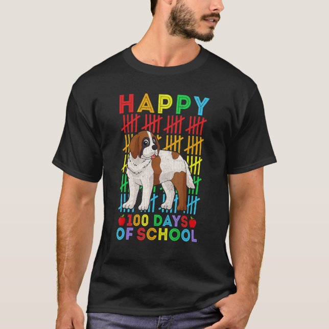 Camiseta Saint Bernard Dog Teacher Student Happy 100 Days o (Frente)