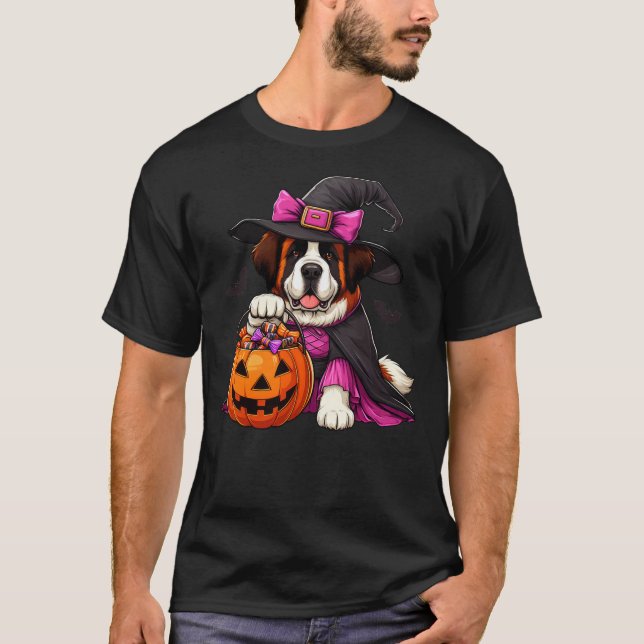 Camiseta Saint Bernard Halloween Witches Costume For Lover  (Frente)