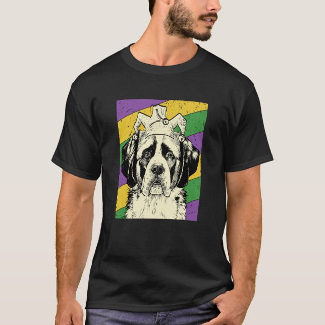 Camiseta Saint Bernard Jester Mardi Gras Dog Mom or Dad (Frente)