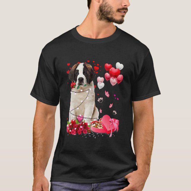 Camiseta Saint Bernard Rose Heart Happy Valentine Day Dog M (Frente)