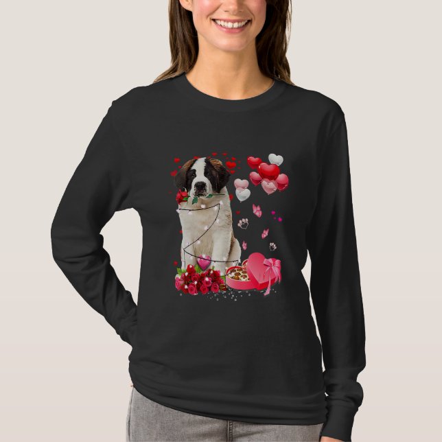 Camiseta Saint Bernard Rose Heart Happy Valentine Day Dog M (Frente)