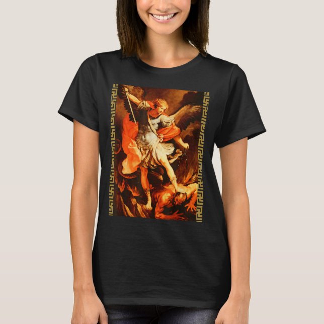 Camiseta Saint Michael Defeating Satan Archangel Warrior  (Frente)