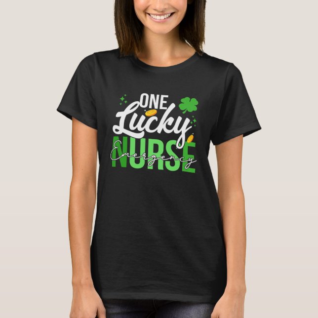 Camiseta Saint Patrick s Day Emergency Nurse One Lucky Nurs (Frente)