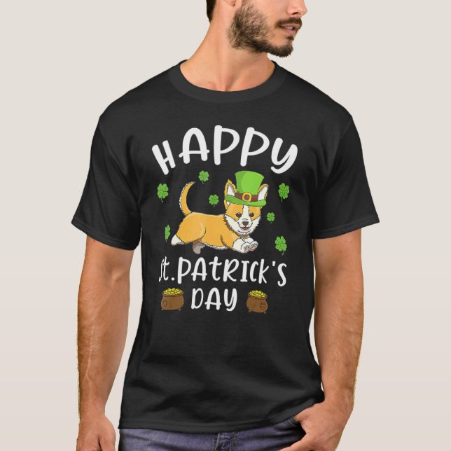 Camiseta Saint Patricks Corgi Dog Para Dia de São Patrício (Frente)