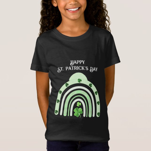 Camiseta Saint Patricks Day Rainbow Shamrocks Lucky Girl (Frente)