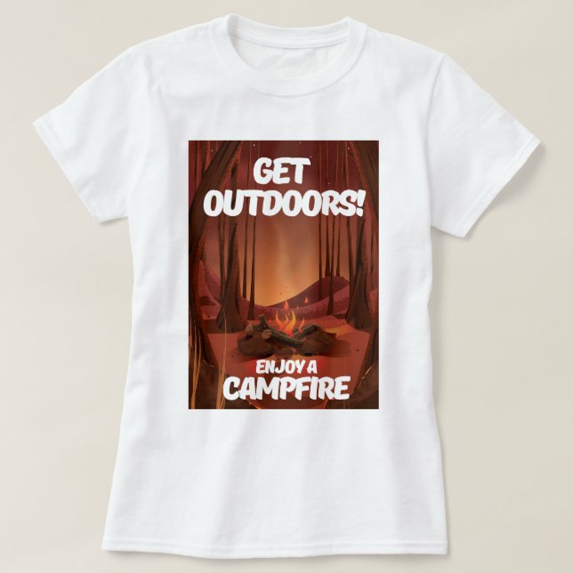 Camiseta Sair ao Ar Livre! Desfrute de uma Fogueira (Frente do Design)