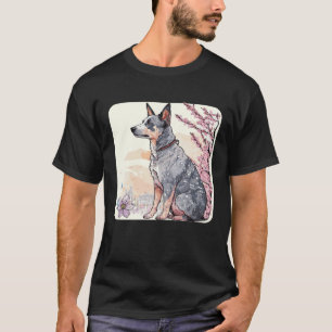 Camiseta Saku Australian Cattle Dog Flor de Cerejeira Japon