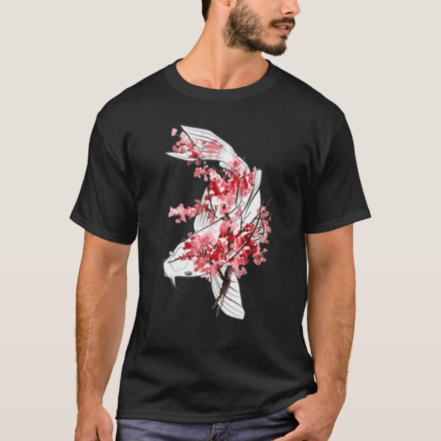 Camiseta Sakuara Koi Carp Nishikigoi Fish Art Japonês (Frente)
