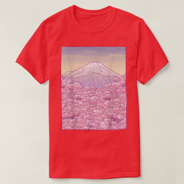 Camiseta Sakura Cherry Blossom Árvore Japão Fuji Japão Gra  (Frente do Design)