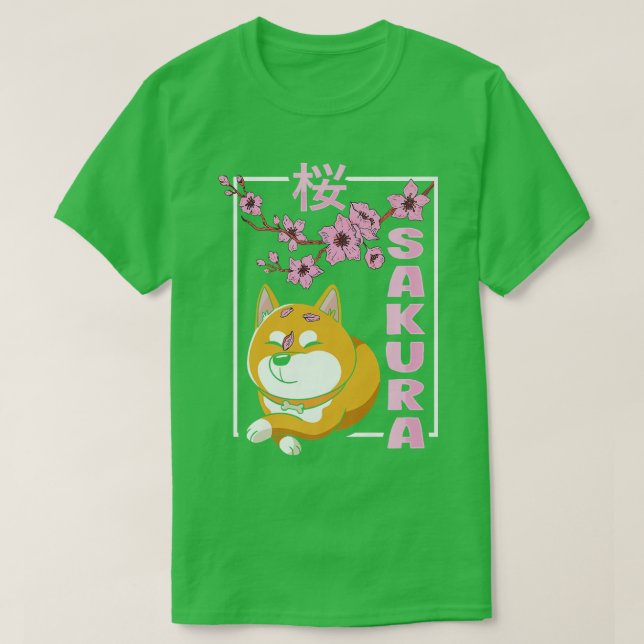 Camiseta Sakura Cherry Blossom Shiba Inu Cão Japonês Cultu (Frente do Design)