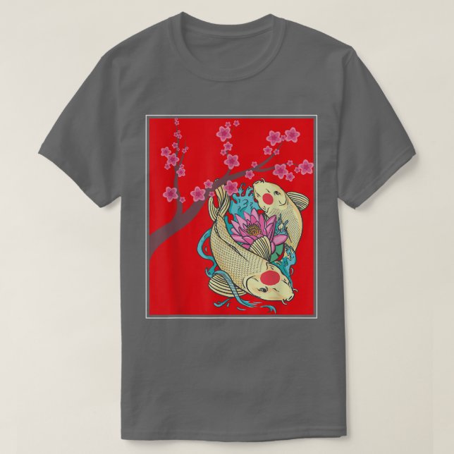 Camiseta Sakura Cherry Blossom Taisho Sanke Japonês Fish K (Frente do Design)