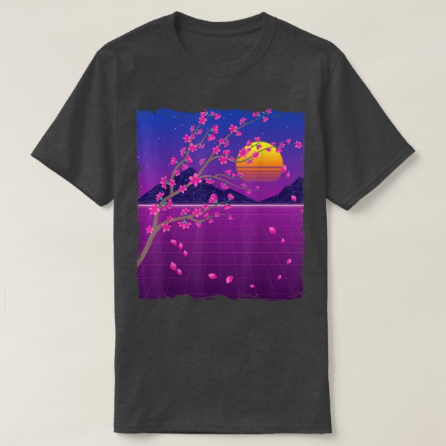Camiseta Sakura Flower Japan 80s Vaporwave Sunset Cherry Bl (Frente do Design)