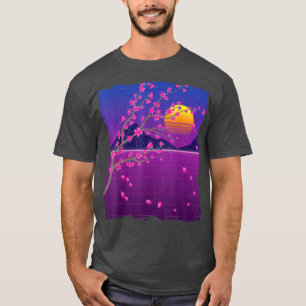 Camiseta Sakura Flower Japan 80s Vaporwave Sunset Cherry Bl