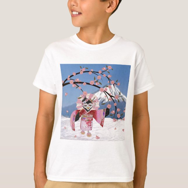 Camiseta Sakura Geisha Bird no Snow Cherry Blossoms (Frente)
