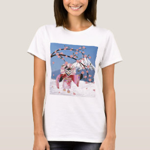 Camiseta Sakura Geisha Bird no Snow Cherry Blossoms