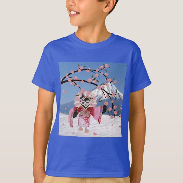 Camiseta Sakura Geisha Bird no Snow Cherry Blossoms (Frente)