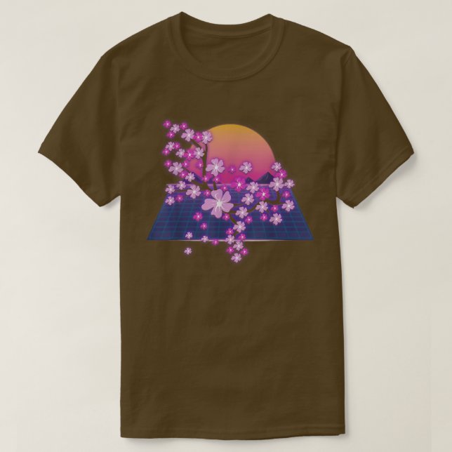 Camiseta Sakura Japonesa Flor Sunset Vaporwave Cherry Blo (Frente do Design)