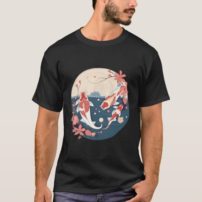Camiseta Sakura Koi Fish Petals Elegance Japonês (Frente)
