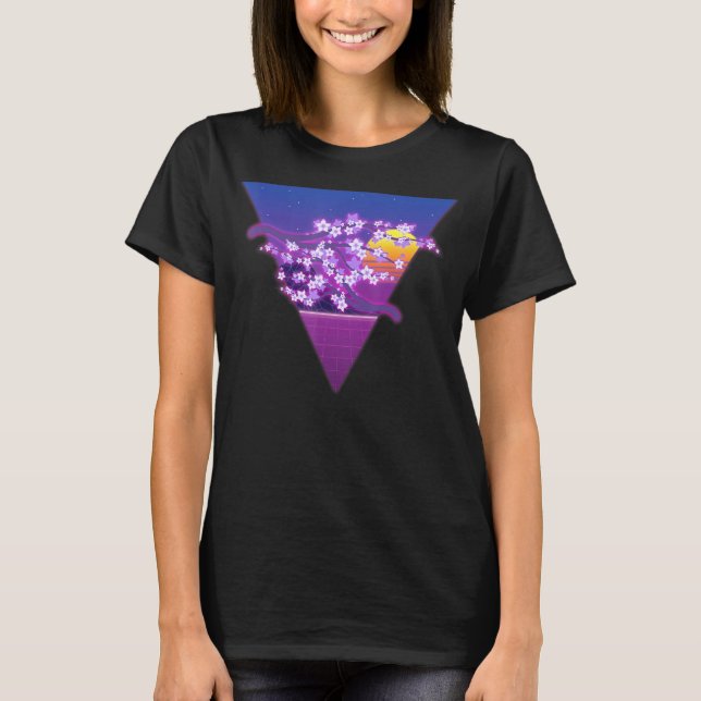Camiseta Sakura Sunset Synthwave Japonês Vaporwave Cherry (Frente)