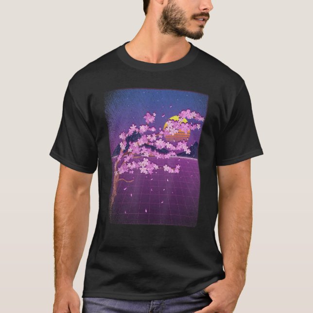 Camiseta Sakura Synthwave Japan Sunset Vaporwave Cherry Blo (Frente)