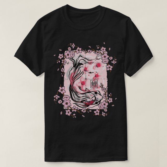 Camiseta Sakura Tree Koi p Pink Chersom Flor Tree (Frente do Design)