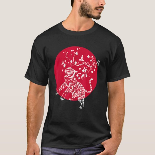 Camiseta Sakura Wild Cat Asia Willife Animal Cherry Blosso (Frente)