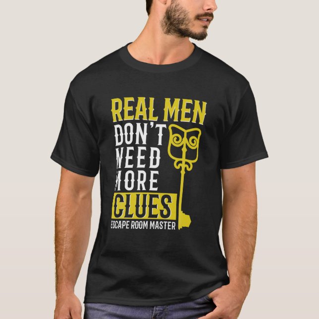 Camiseta Sala de Fuga Mestre para Homens Reais Não Precisam (Frente)
