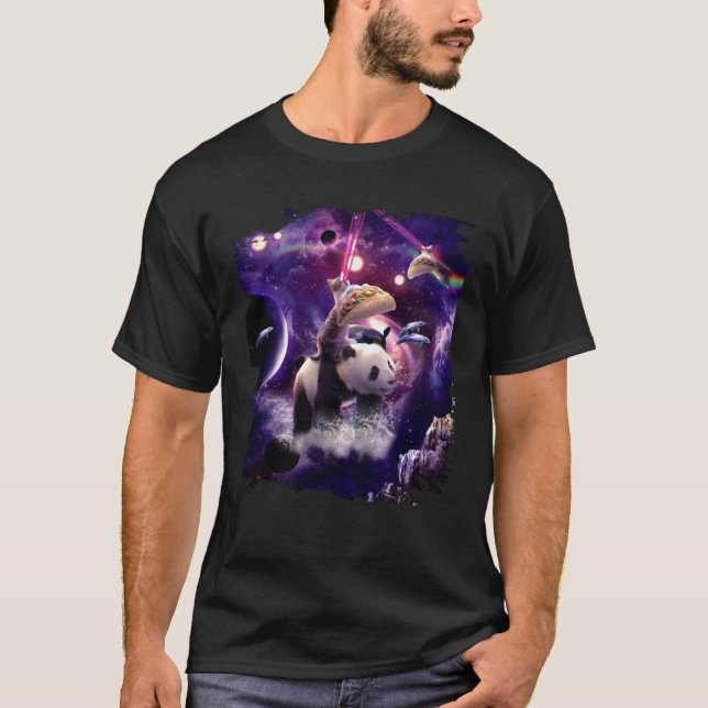 Camiseta Sala de Laser Arco-íris Gato Sobre Panda Comendo T (Frente)