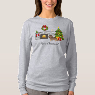 Camiseta Sala de Natal Dachshund de Cabelo Longo e Chocolat