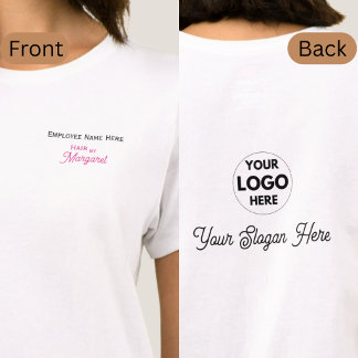 Camiseta Salão de Cabelo Logo Nome Funcionário Preto Rosa
