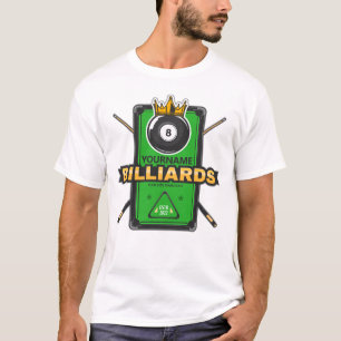 Camiseta Salão de Sinuca Personalizado NOME Bola 8 Coroa Bi