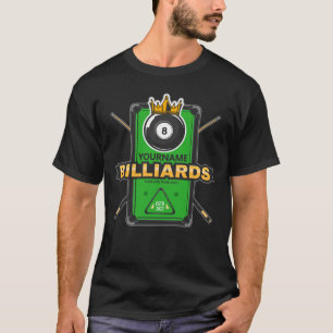 Camiseta Salão de Sinuca Personalizado NOME Bola 8 Coroa Bi